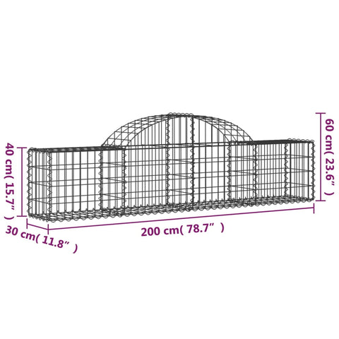 Gabionen mit Hochbogen 50 Stk. 200x30x40/60 cm Verzinktes Eisen