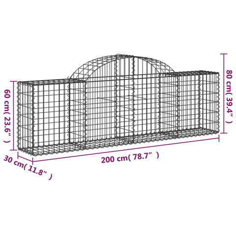 Gabionen mit Hochbogen 40 Stk. 200x30x60/80 cm Verzinktes Eisen