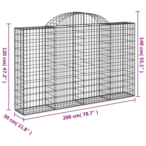 Gabionen mit Hochbogen 30Stk. 200x30x120/140cm Verzinktes Eisen