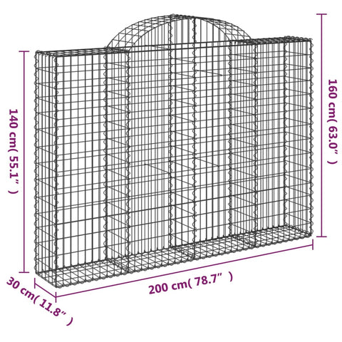 Gabionen mit Hochbogen 20Stk. 200x30x140/160cm Verzinktes Eisen