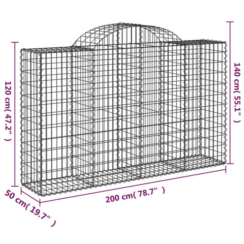 Gabionen mit Hochbogen 40Stk. 200x50x120/140cm Verzinktes Eisen