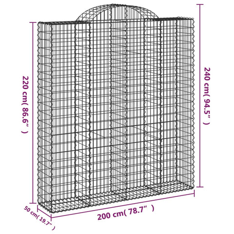 Gabionen mit Hochbogen 12Stk. 200x50x220/240cm Verzinktes Eisen