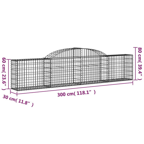 Gabionen mit Hochbogen 25 Stk. 300x30x60/80 cm Verzinktes Eisen