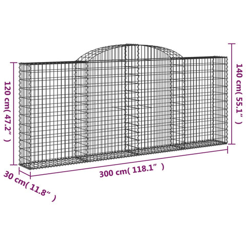 Gabionen mit Hochbogen 25 Stk 300x30x120/140cm Verzinktes Eisen