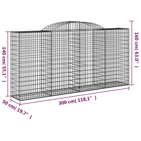 Gabionen mit Hochbogen 30 Stk 300x50x140/160cm Verzinktes Eisen