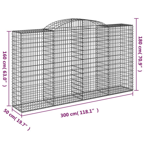 Gabionen mit Hochbogen 12 Stk 300x50x160/180cm Verzinktes Eisen