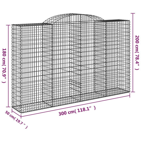 Gabionen mit Hochbogen 13 Stk 300x50x180/200cm Verzinktes Eisen