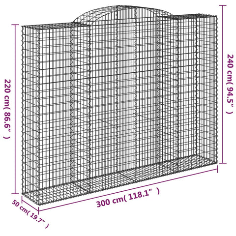 Gabionen mit Hochbogen 8 Stk. 300x50x220/240cm Verzinktes Eisen