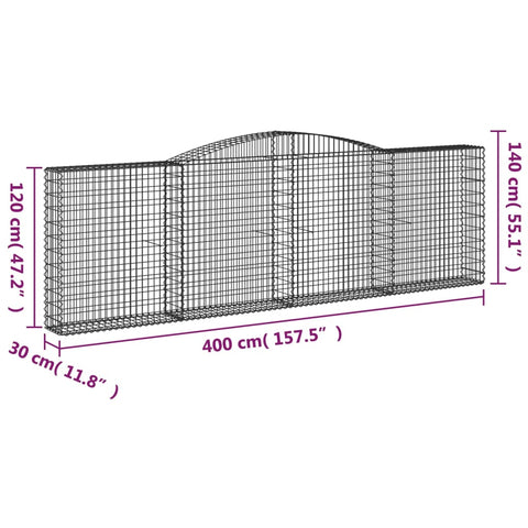 Gabionen mit Hochbogen 20Stk. 400x30x120/140cm Verzinktes Eisen