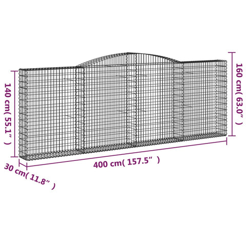 Gabionen mit Hochbogen 15Stk. 400x30x140/160cm Verzinktes Eisen