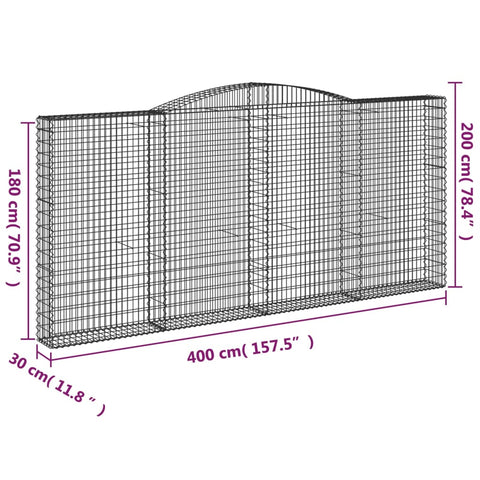 Gabionen mit Hochbogen 15Stk. 400x30x180/200cm Verzinktes Eisen