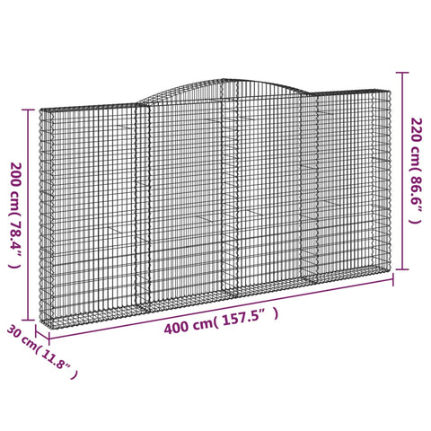 Gabionen mit Hochbogen 10Stk. 400x30x200/220cm Verzinktes Eisen