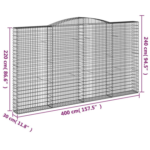 Gabionen mit Hochbogen 20Stk. 400x30x220/240cm Verzinktes Eisen