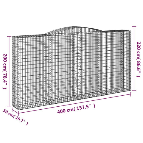 Gabionen mit Hochbogen 20Stk. 400x50x200/220cm Verzinktes Eisen