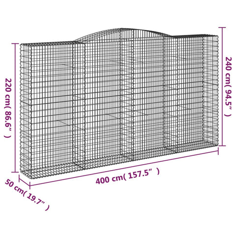 Gabionen mit Hochbogen 10Stk. 400x50x220/240cm Verzinktes Eisen