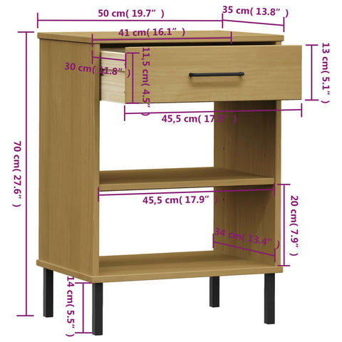 vidaXL Konsolenschrank OSLO mit Metallbeinen Braun Massivholz Kiefer