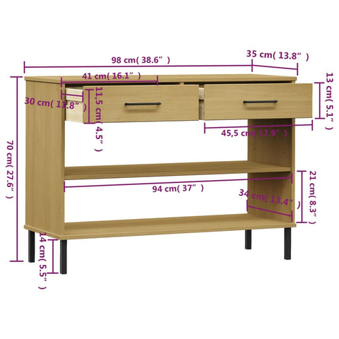 vidaXL Konsolenschrank OSLO mit Metallbeinen Braun Massivholz Kiefer