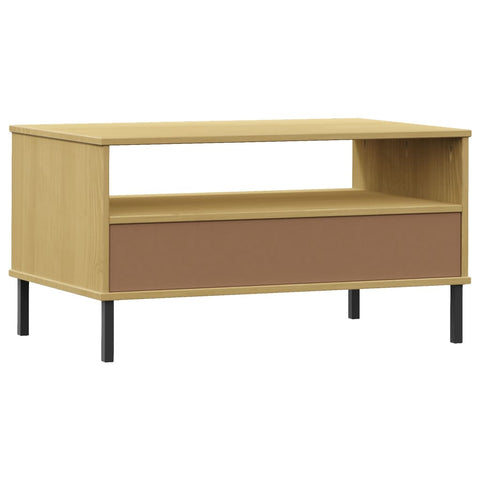 vidaXL Couchtisch OSLO mit Metallbeinen Braun 85x50x45 cm Massivholz