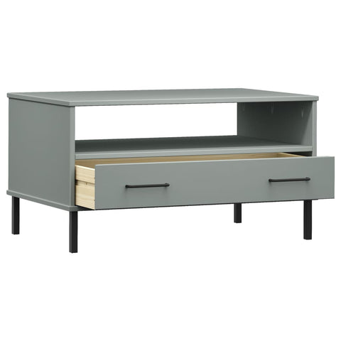 vidaXL Couchtisch OSLO mit Metallbeinen Grau 85x50x45 cm Massivholz