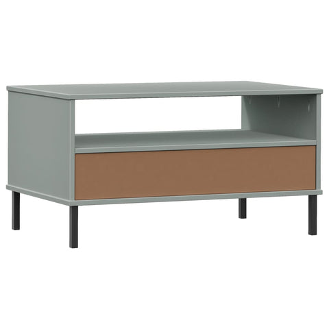 vidaXL Couchtisch OSLO mit Metallbeinen Grau 85x50x45 cm Massivholz