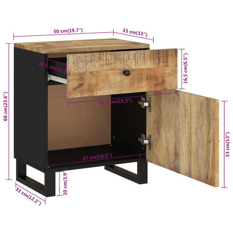 vidaXL Nachttisch 50x33x60 cm Massivholz Mango & Holzwerkstoff