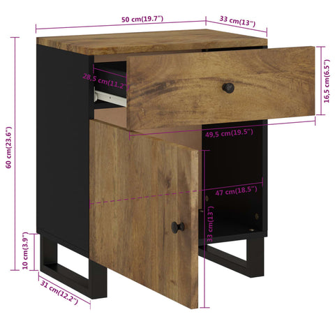 vidaXL Nachttisch 50x33x60 cm Massivholz Mango & Holzwerkstoff