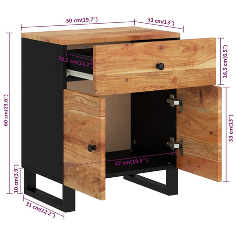 vidaXL Nachttisch 50x33x60 cm Massivholz Akazie & Holzwerkstoff