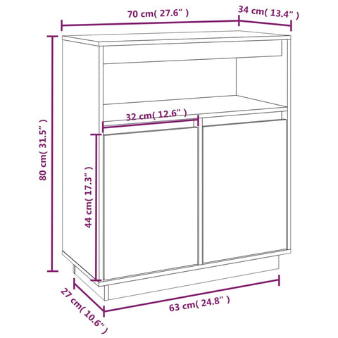 vidaXL Sideboard 70x34x80 cm Massivholz Kiefer