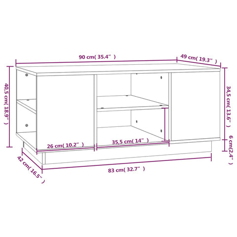 vidaXL Couchtisch 90x49x40,5 cm Massivholz Kiefer