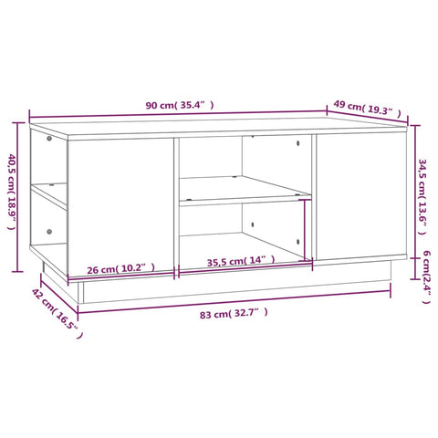 vidaXL Couchtisch Weiß 90x49x40,5 cm Massivholz Kiefer