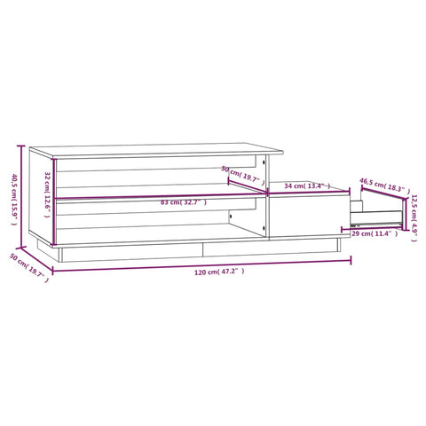 vidaXL Couchtisch Weiß 120x50x40,5 cm Massivholz Kiefer