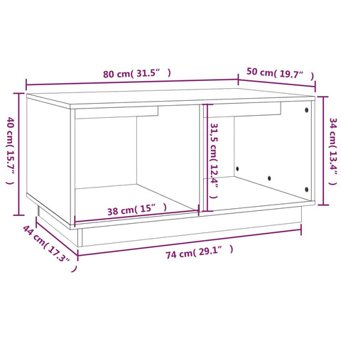 vidaXL Couchtisch 80x50x40 cm Massivholz Kiefer