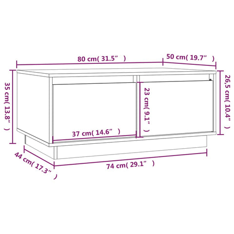 vidaXL Couchtisch 80x50x35 cm Massivholz Kiefer