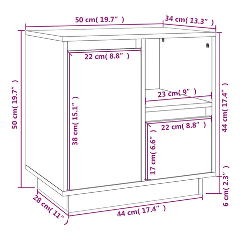 vidaXL Nachttisch Weiß 50x34x50 cm Massivholz Kiefer