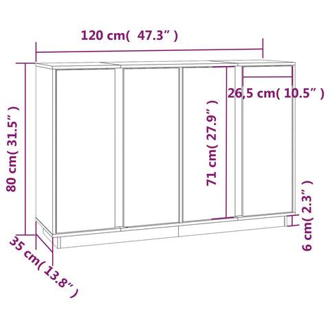 vidaXL Sideboard 120x35x80 cm Massivholz Kiefer