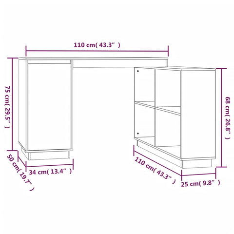 vidaXL Schreibtisch 110x50x75 cm Massivholz Kiefer