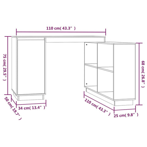 vidaXL Schreibtisch Grau 110x50x75 cm Massivholz Kiefer