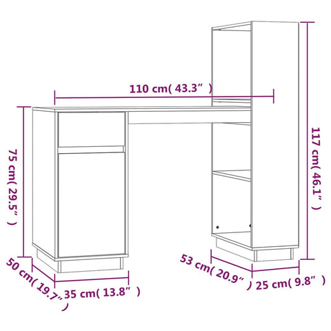 vidaXL Schreibtisch 110x53x117 cm Massivholz Kiefer