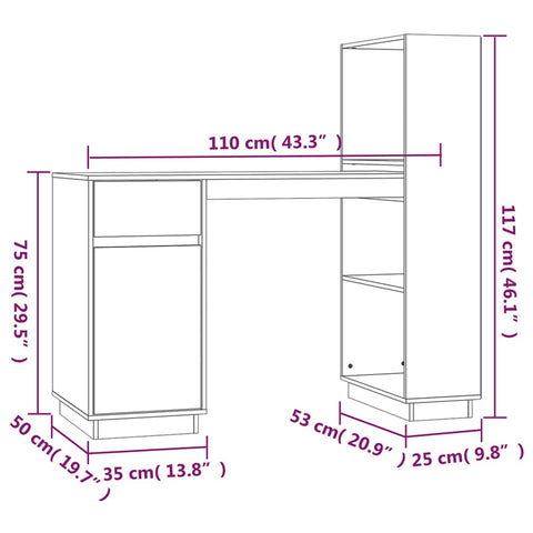 vidaXL Schreibtisch Honigbraun 110x53x117 cm Massivholz Kiefer