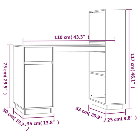 vidaXL Schreibtisch Schwarz 110x53x117 cm Massivholz Kiefer