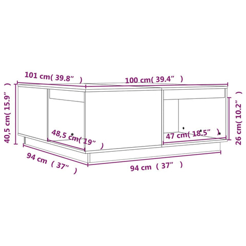 vidaXL Couchtisch 100x101x40,5 cm Massivholz Kiefer