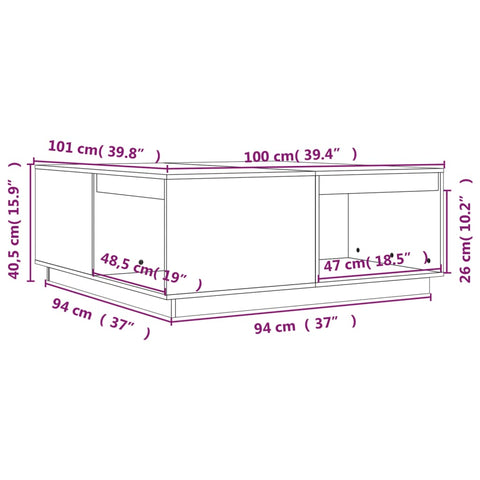 vidaXL Couchtisch Honigbraun 100x101x40,5 cm Massivholz Kiefer