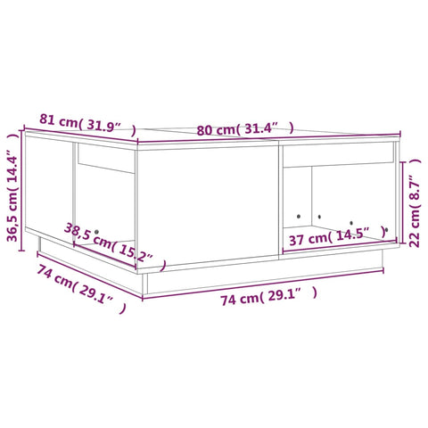 vidaXL Couchtisch 80x81x36,5 cm Massivholz Kiefer