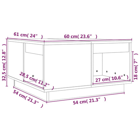 vidaXL Couchtisch 60x61x32,5 cm Massivholz Kiefer