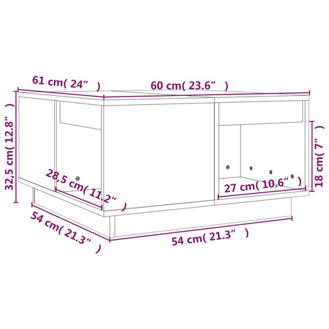 vidaXL Couchtisch Schwarz 60x61x32,5 cm Massivholz Kiefer