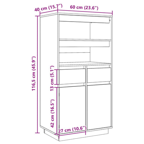 Highboard 60x40x116,5 cm Massivholz Kiefer