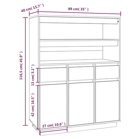 vidaXL Highboard 89x40x116,5 cm Massivholz Kiefer