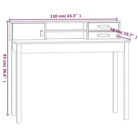 vidaXL Schreibtisch 110x50x93 cm Massivholz Kiefer