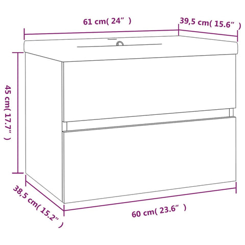 vidaXL Waschbeckenschrank mit Einbaubecken Grau Sonoma Holzwerkstoff