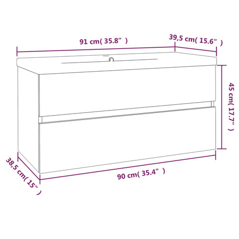 vidaXL Waschbeckenschrank mit Einbaubecken Braun Eiche Holzwerkstoff